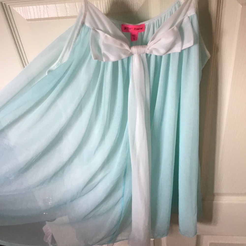 ✨Betsey Johnson Mesh Baby Doll Pastel Blue Bow Lingerie Slip Dress